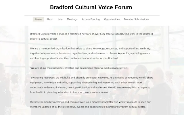 A screenshot of the Bradford Cultural Voice Forum website.