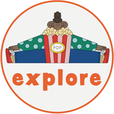 An illustration of a person balanced on the word Explore